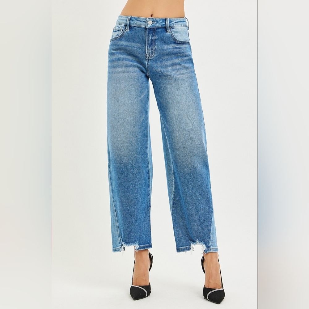 RISEN HR Dark Combo Contrast Wash Slouchy Barrel Jeans Cropped Ankle Various NEW - Picture 2 of 6